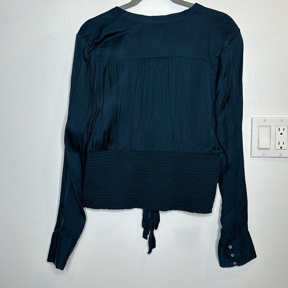 Anthropologie Deep Teal V-Neck Long Sleeve Blouse - Picture 6 of 7